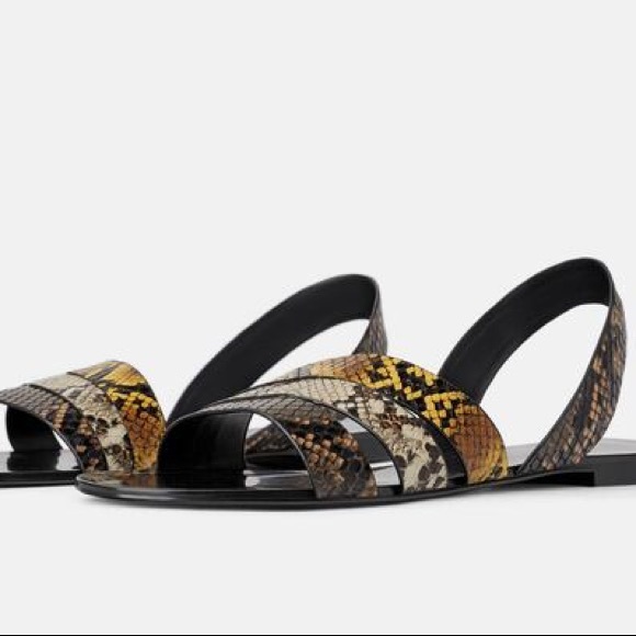 Zara Animal Print Snakeskin Flat Sandals Multi - Picture 5 of 6